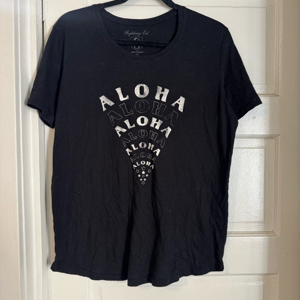 Fighting Eel Black Tee with Aloha Graphic